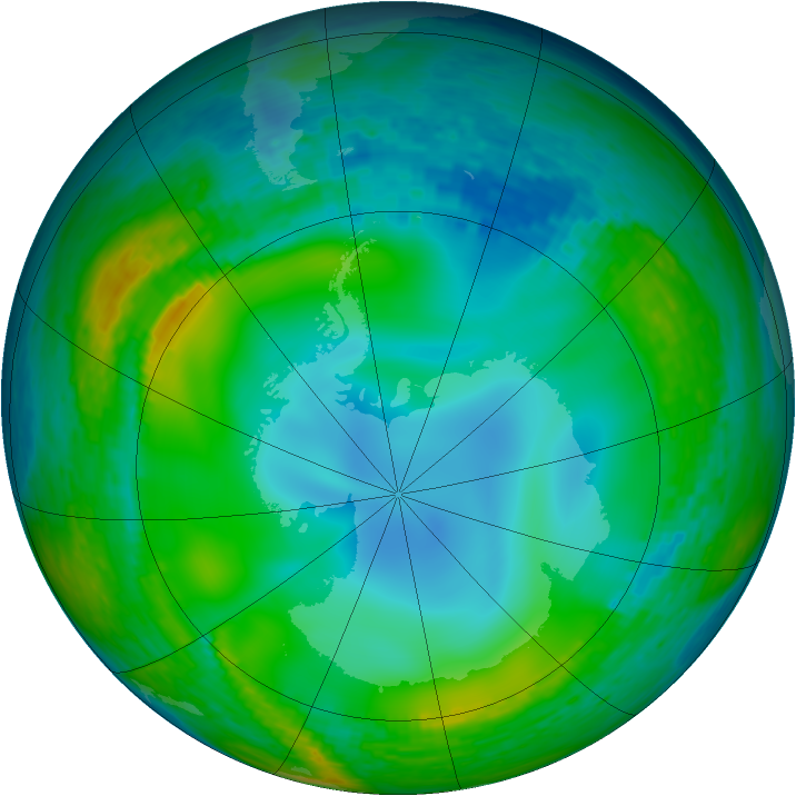 Antarctic ozone map for 02 July 1990